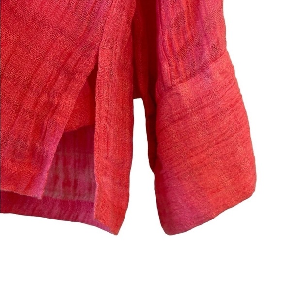 French Laundry Salmon Pink Coral Button Down Shirt Boxy Notched Collar 1X Linen - Picture 2 of 6